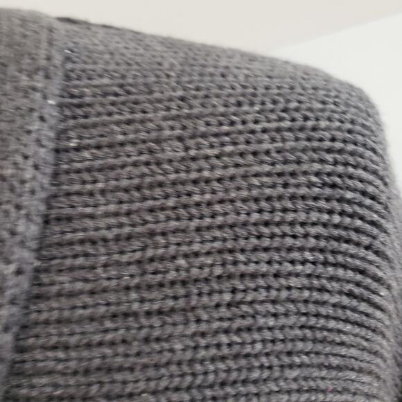 J. Jill Cotton Chunky Knit V Neck Gray Ruffle Seam Cardigan Sweater Medium - Picture 6 of 12